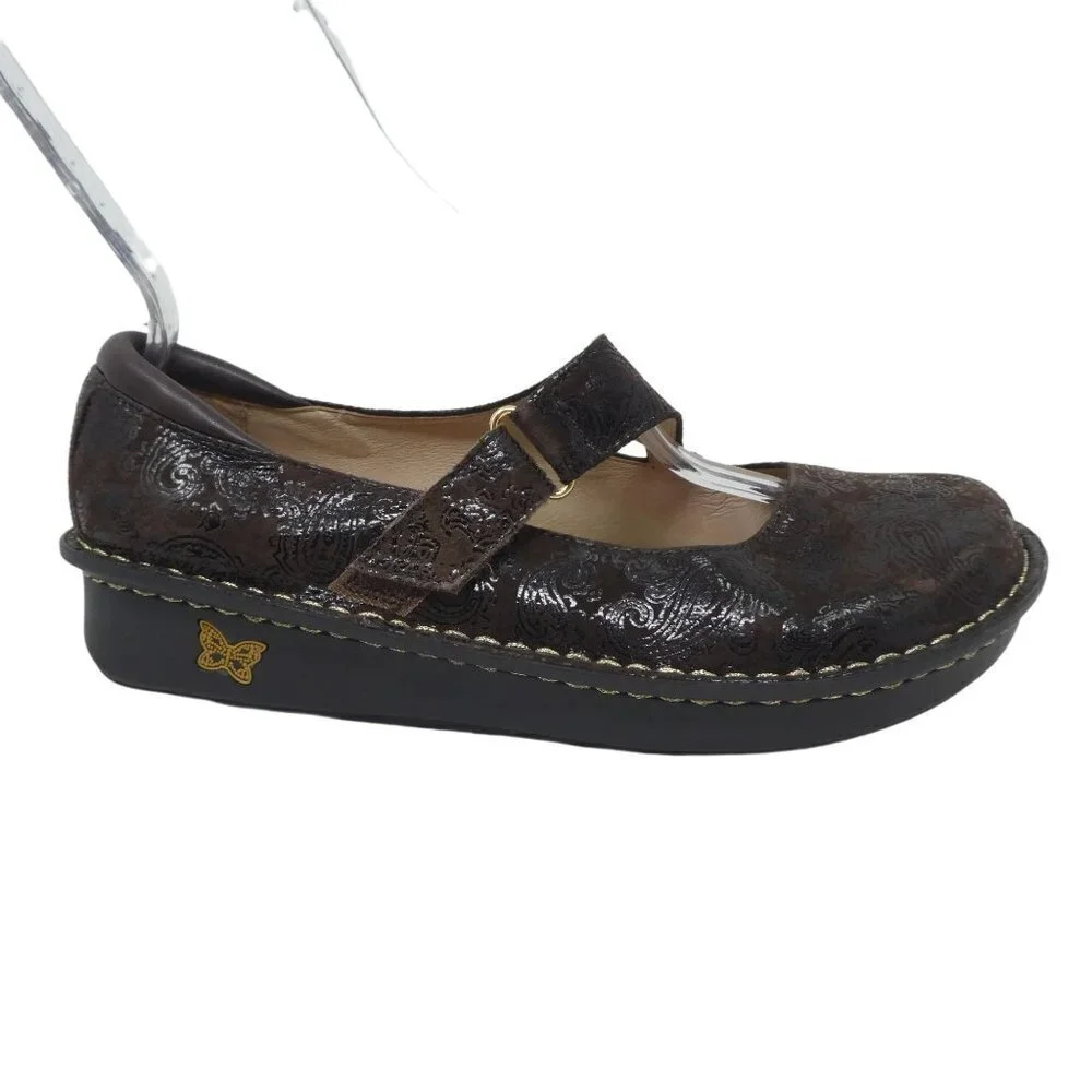 Alegria Jil-562 Mary Jane Brown Leather Paisley Comfort Shoes Womens EU 40 US 10